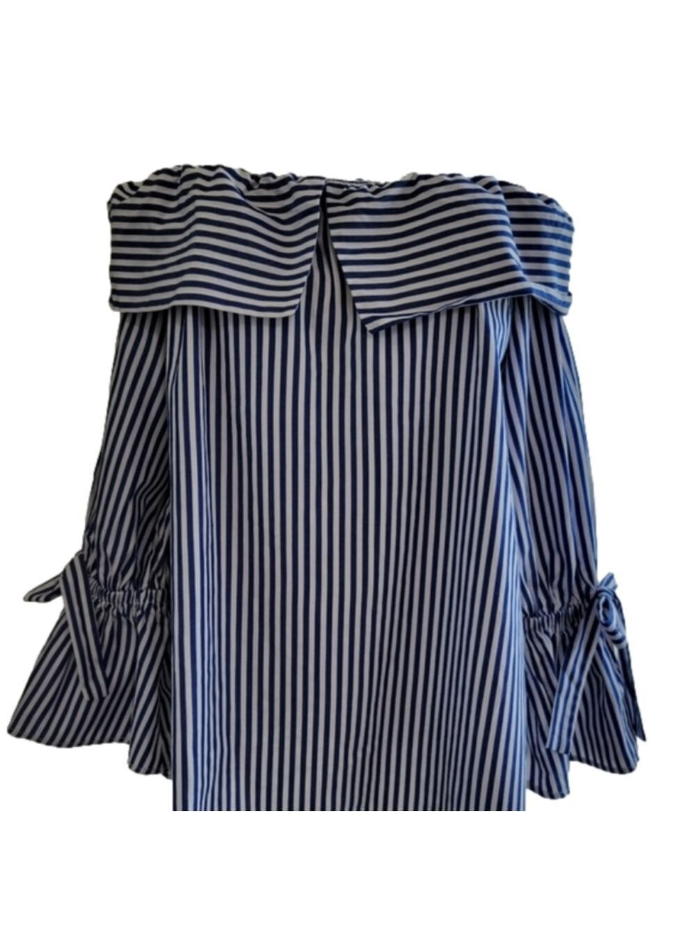 Love In Off The Shoulder Striped Cotton Blouse Size Medium EUC